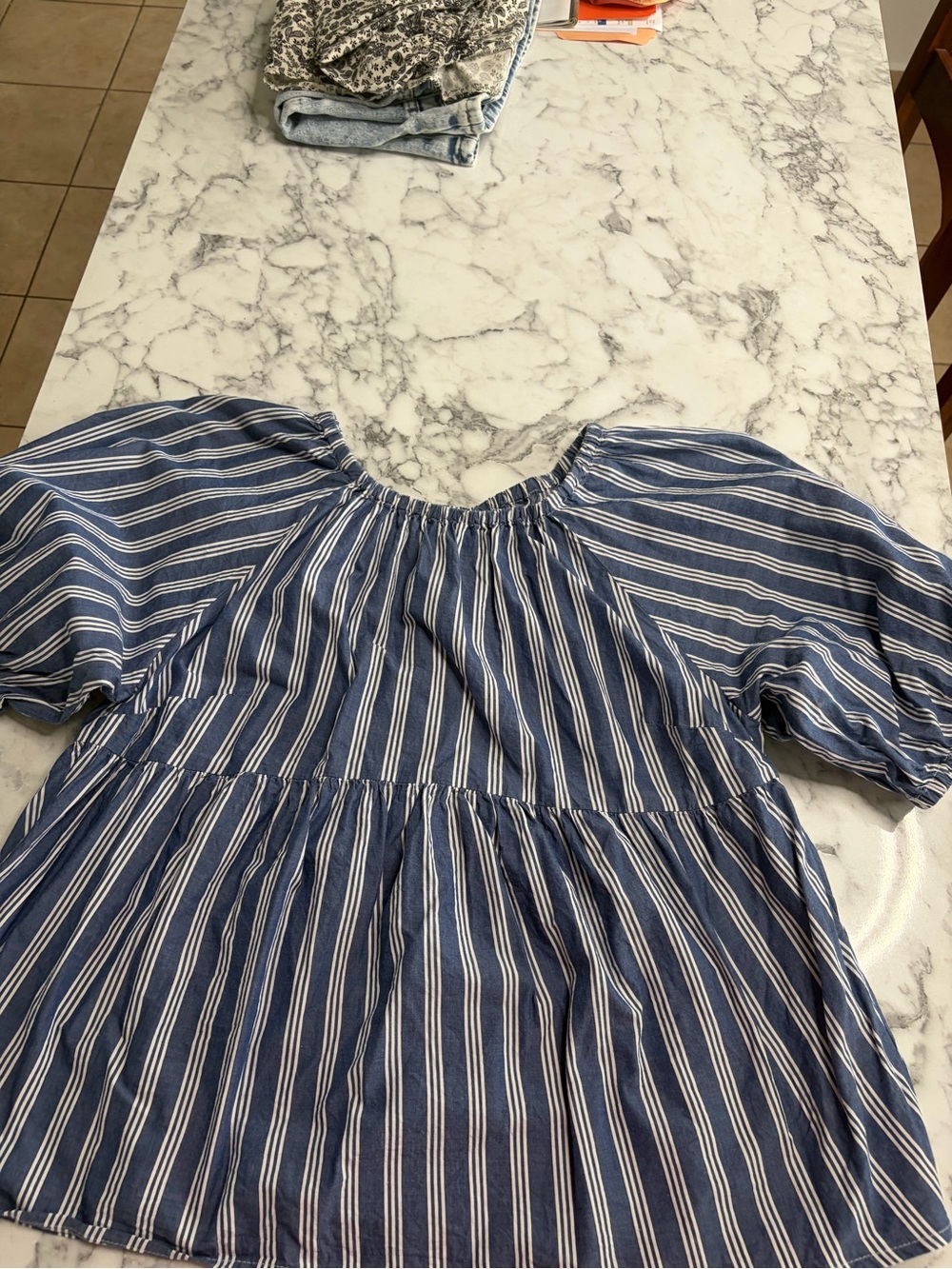 Old Navy Blue and White Striped Peasant Top